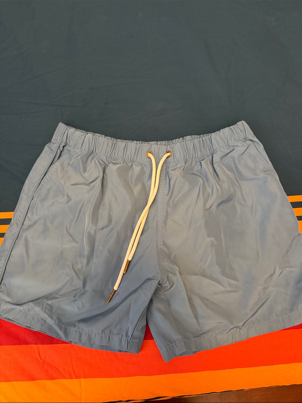 Marcuse Italian Light Blue Mens Swim Trunks with Contrast Drawstring